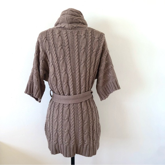 🧳TBD🧳 BCBGMaxAzria cable knit taupe brown wrap sweater sz XS - Picture 4 of 10